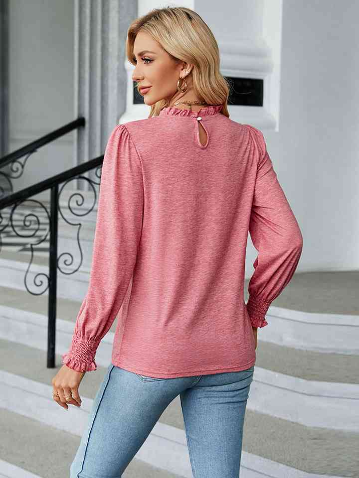 Round Neck Flounce Sleeve Blouse | 1mrk.com