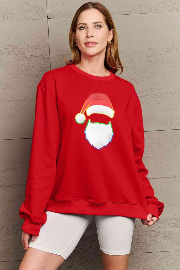 Simply Love Full Size Rainbow Santa Graphic Round Neck Sweatshirt |1mrk.com