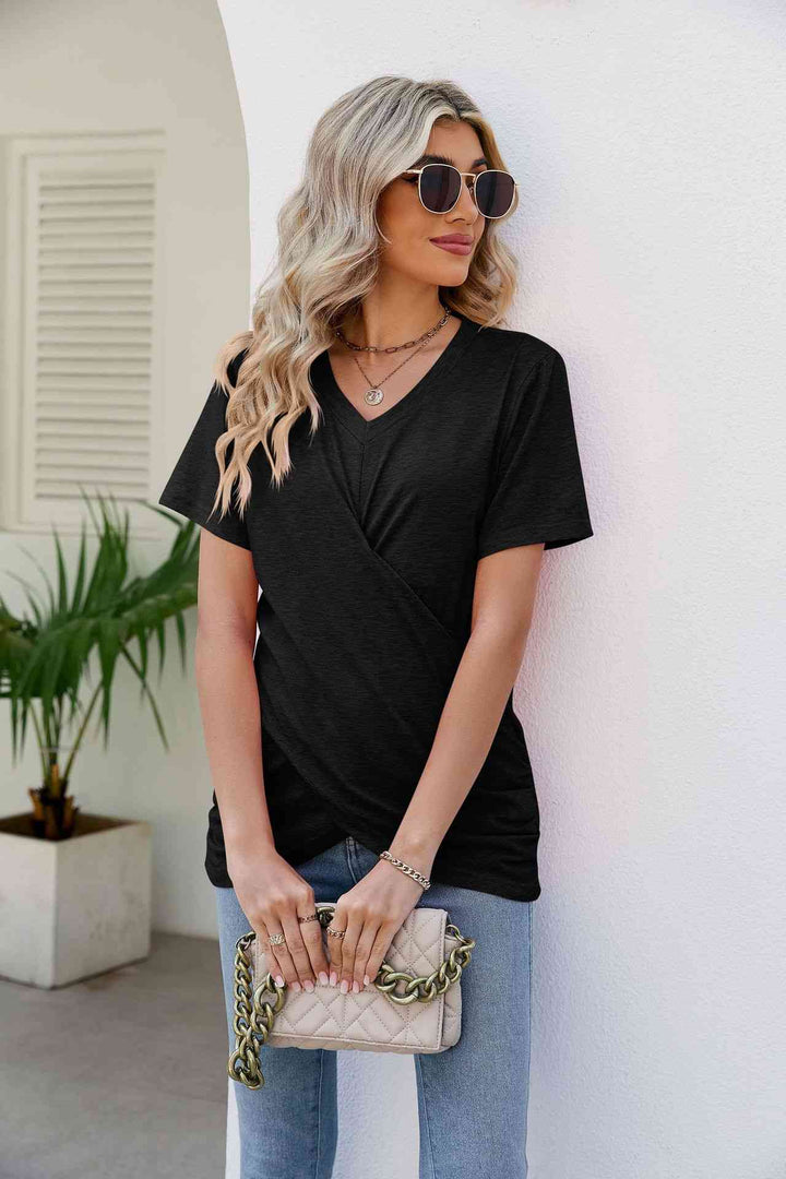 V-Neck Crisscross Short Sleeve Tee | 1mrk.com