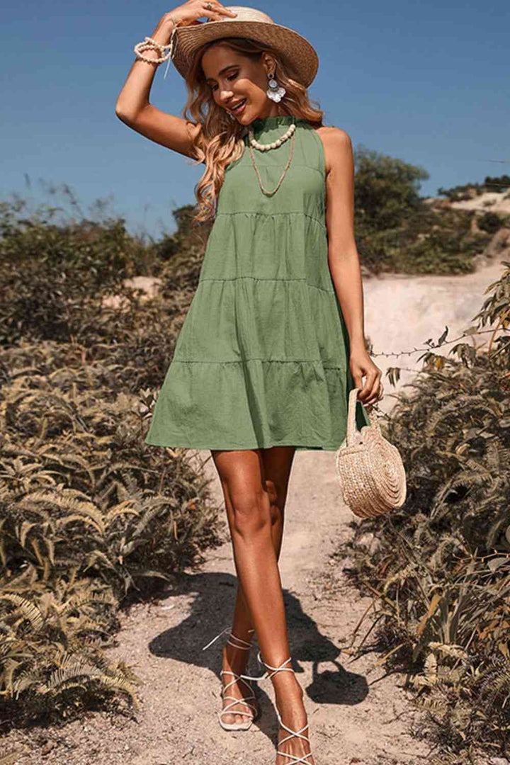 Tie Back Sleeveless Tiered Dress |1mrk.com