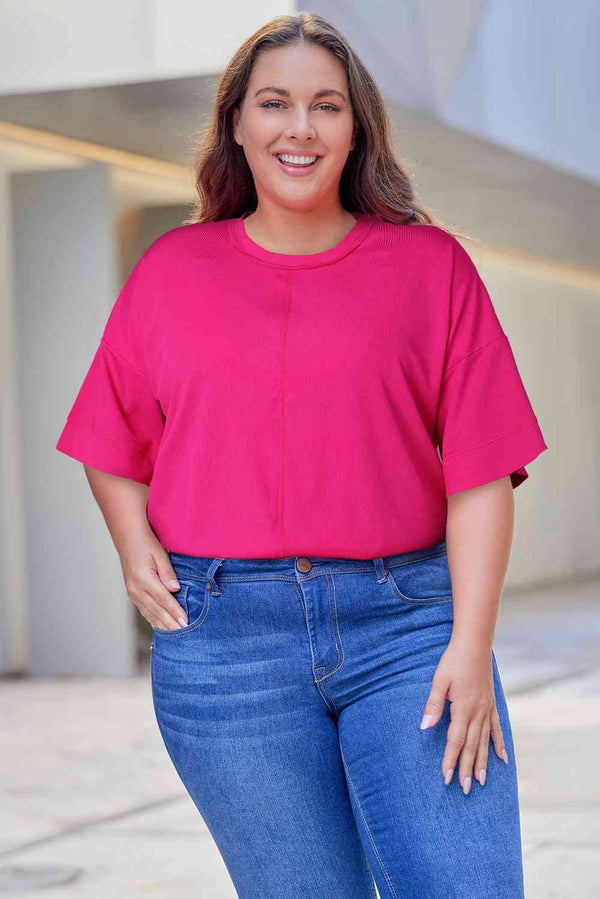 Plus Size Round Neck Dropped Shoulder Tee | 1mrk.com