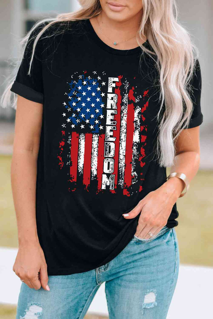 FREEDOM US Flag Graphic Round Neck Tee | 1mrk.com