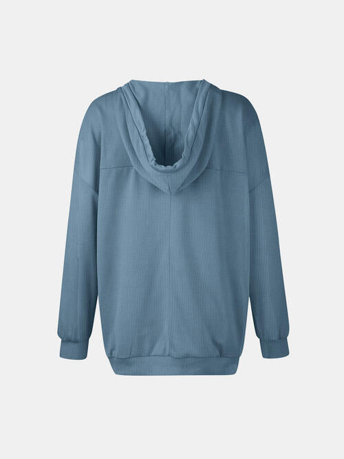 Drawstring V-Neck Long Sleeve Hoodie | 1mrk.com