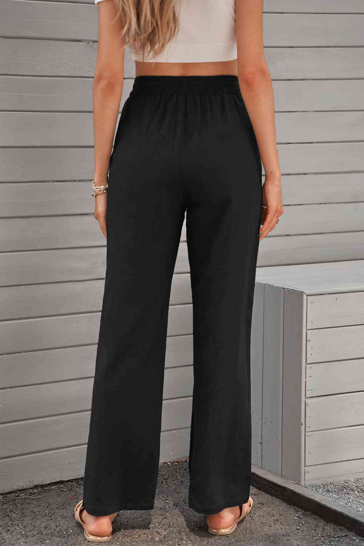 Drawstring Elastic Waist Pants with Pockets |1mrk.com