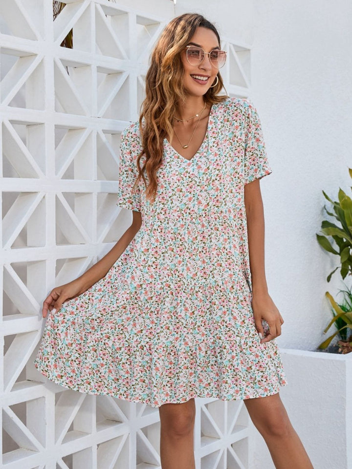 Ditsy Floral V-Neck Mini Dress | Trendsi