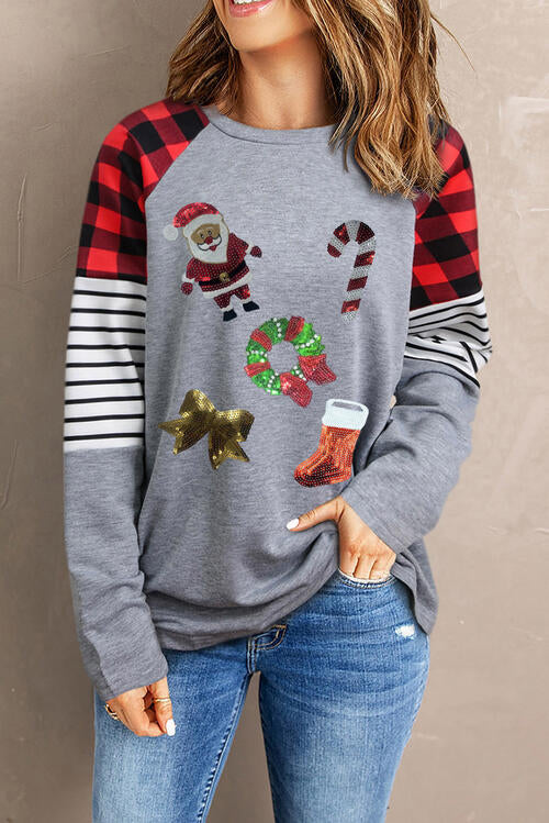 Christmas Element Sequin Round Neck Sweatshirt |1mrk.com