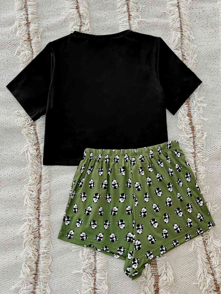 Graphic Tee and Panda Print Shorts Lounge Set | 1mrk.com