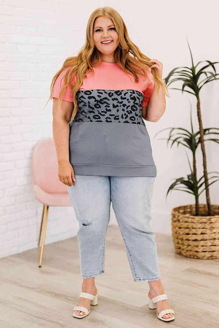 Plus Size Leopard Color Block T-Shirt | 1mrk.com