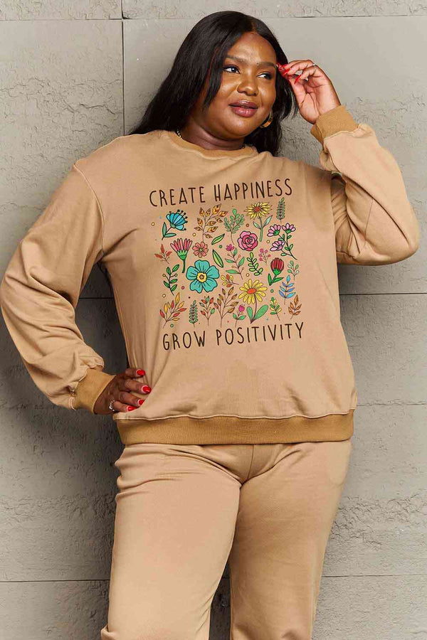 Simply Love Full Size CREATE HAPPINESS  GROW POSITIVITY Graphic Sweatshirt |1mrk.com