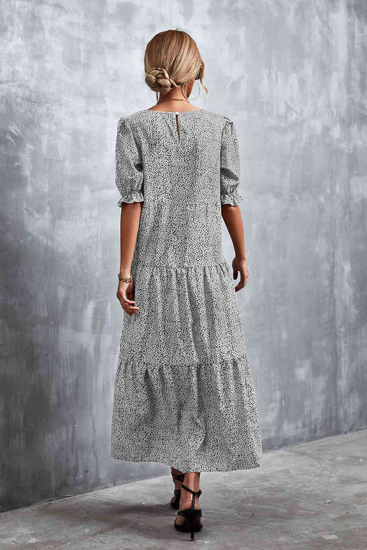 Printed Flounce Sleeve Tiered Dress |1mrk.com