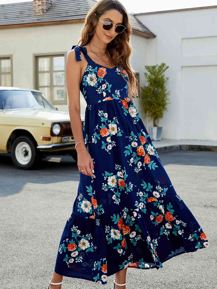 Floral Tie-Shoulder Sleeveless Dress |1mrk.com