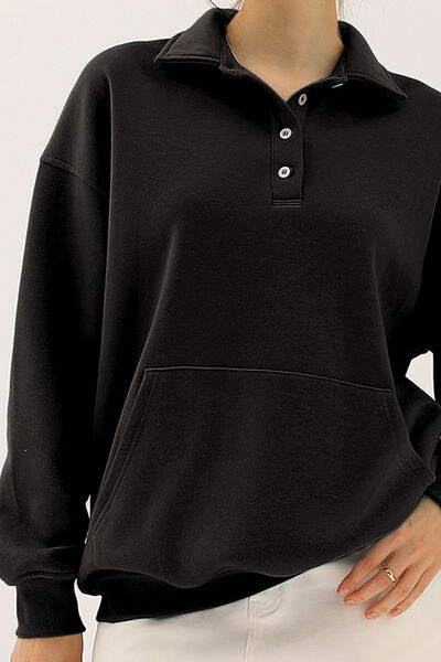 Ninexis Full Size Quarter-Button Collared Sweatshirt |1mrk.com