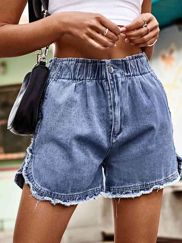 Raw Hem Elastic Waist Denim Shorts | 1mrk.com