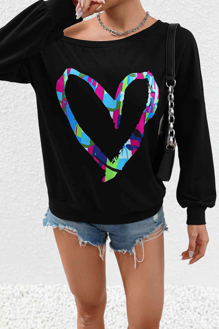 Heart Graphic Long Sleeve Sweatshirt |1mrk.com