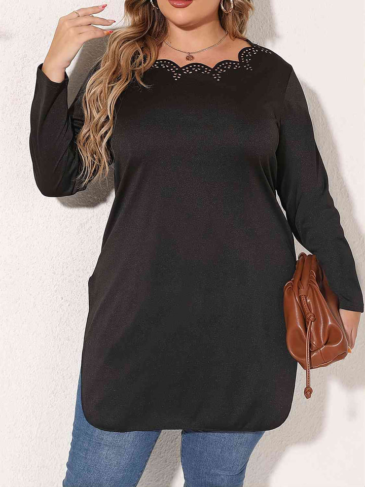 Plus Size Slit Long Sleeve T-Shirt | 1mrk.com