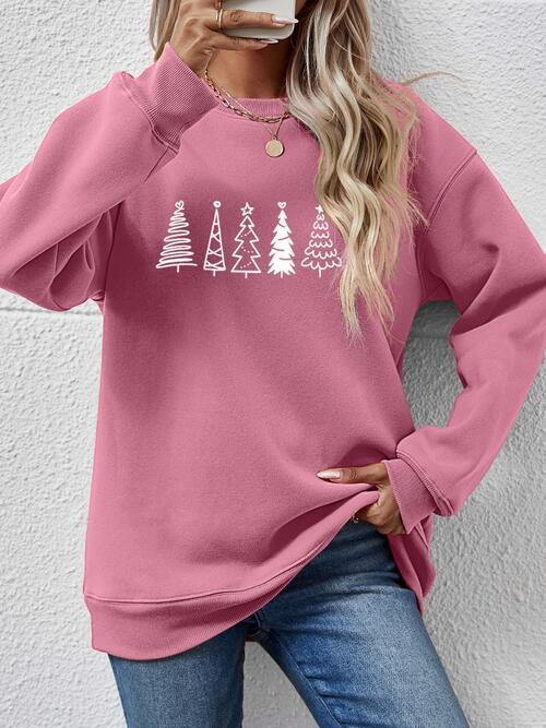 Christmas Tree Graphic Drop Shoulder Sweatshirt |1mrk.com