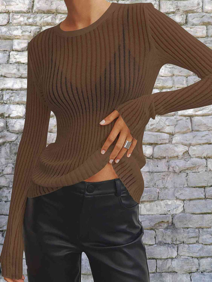 Round Neck Ribbed Knit Top | 1mrk.com