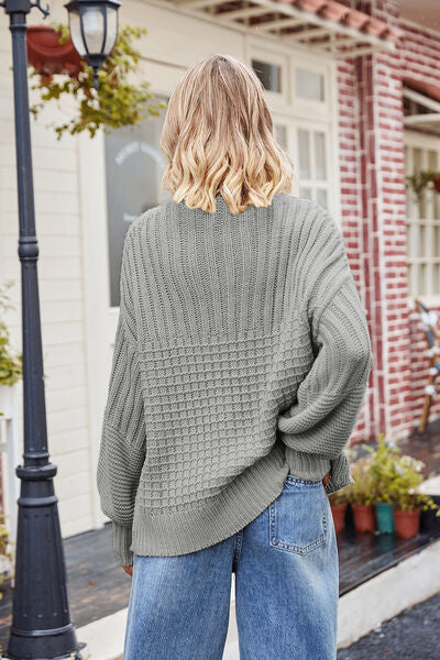 Ribbed Drop Shoulder Lantern Sleeve Sweater | Trendsi