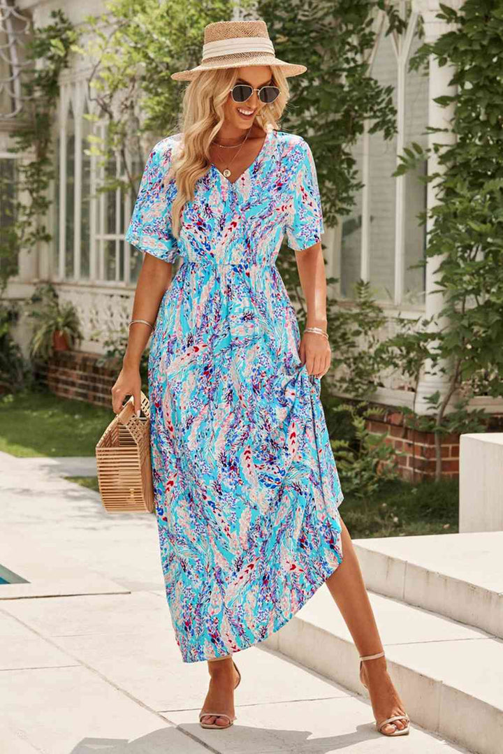 Multicolored V-Neck Maxi Dress |1mrk.com