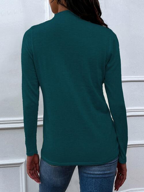 Drawstring Mock Neck Long Sleeve T-Shirt | 1mrk.com