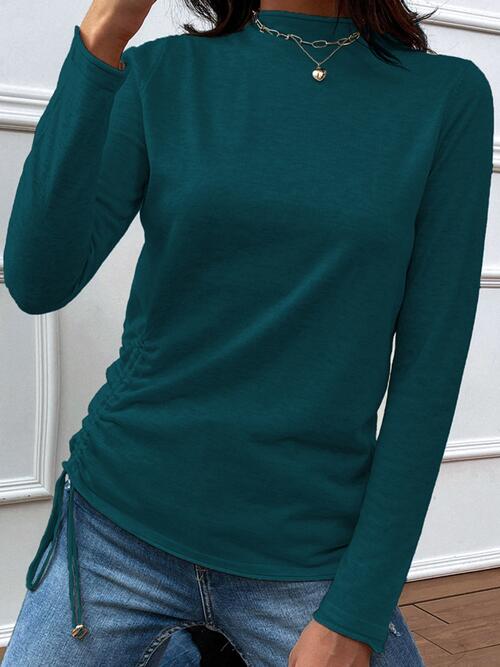 Drawstring Mock Neck Long Sleeve T-Shirt | 1mrk.com