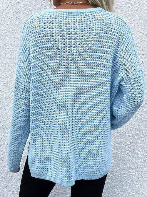 Notched Long Sleeve Sweater |1mrk.com