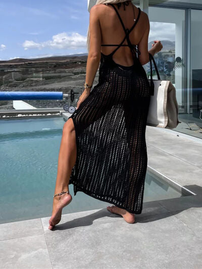 Openwork Slit Cutout Wide Strap Dress |1mrk.com