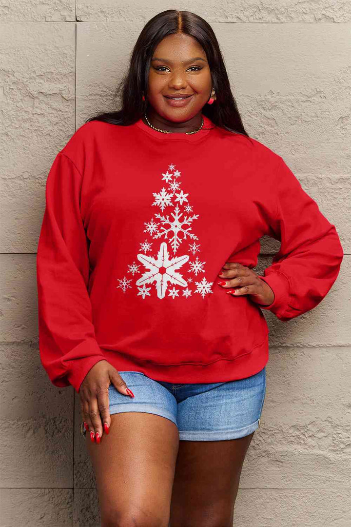 Simply Love Full Size Snowflake Christmas Tree Graphic Sweatshirt |1mrk.com