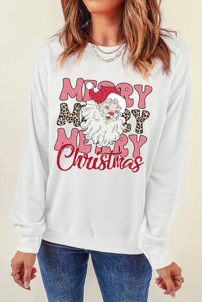 MERRY CHRISTMAS Round Neck Dropped Shoulder Sweatshirt | Trendsi