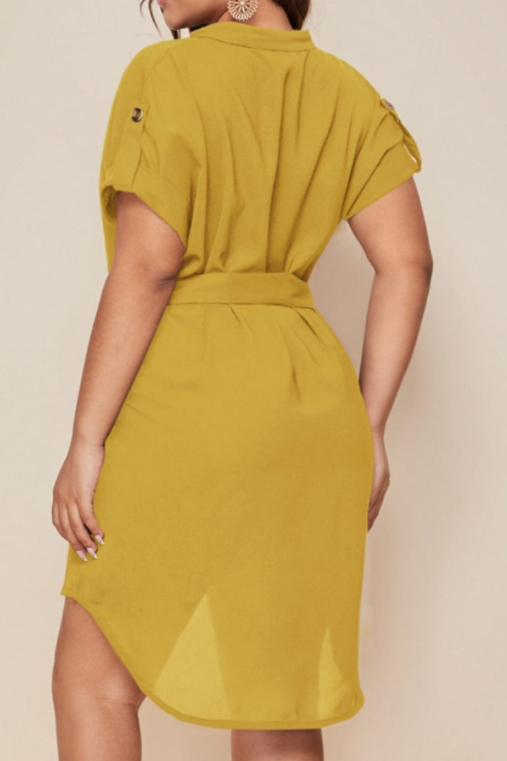 Plus Size Notched Tie Waist Mini Dress | Trendsi