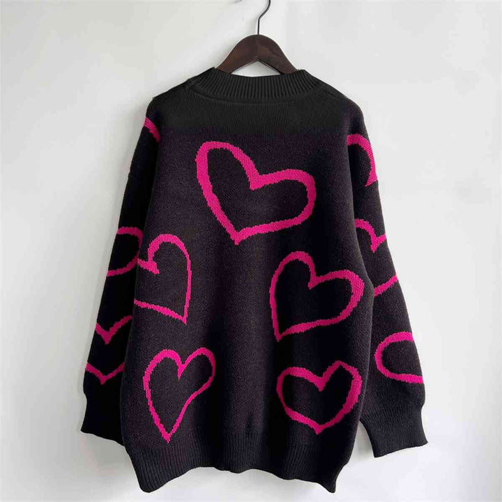 Heart Pattern Long Sleeve Sweater |1mrk.com