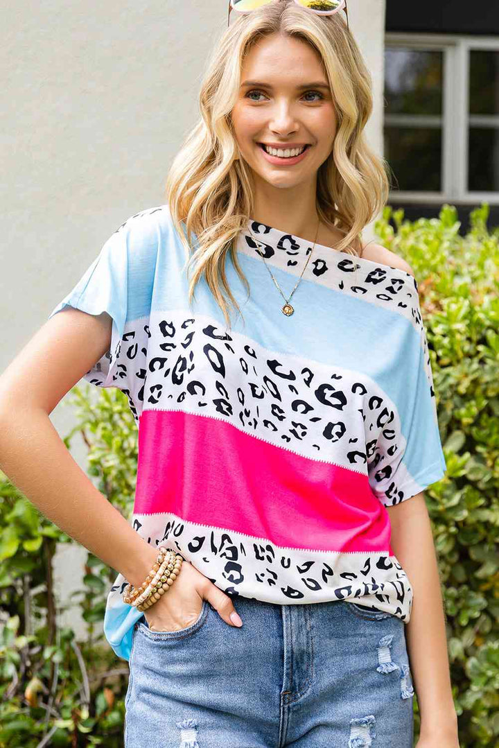 Leopard Print Color Block Tee Shirt | 1mrk.com
