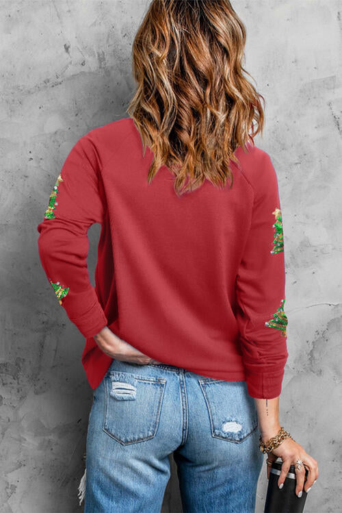 Sequin Patch Christmas Tree Sweatshirt |1mrk.com