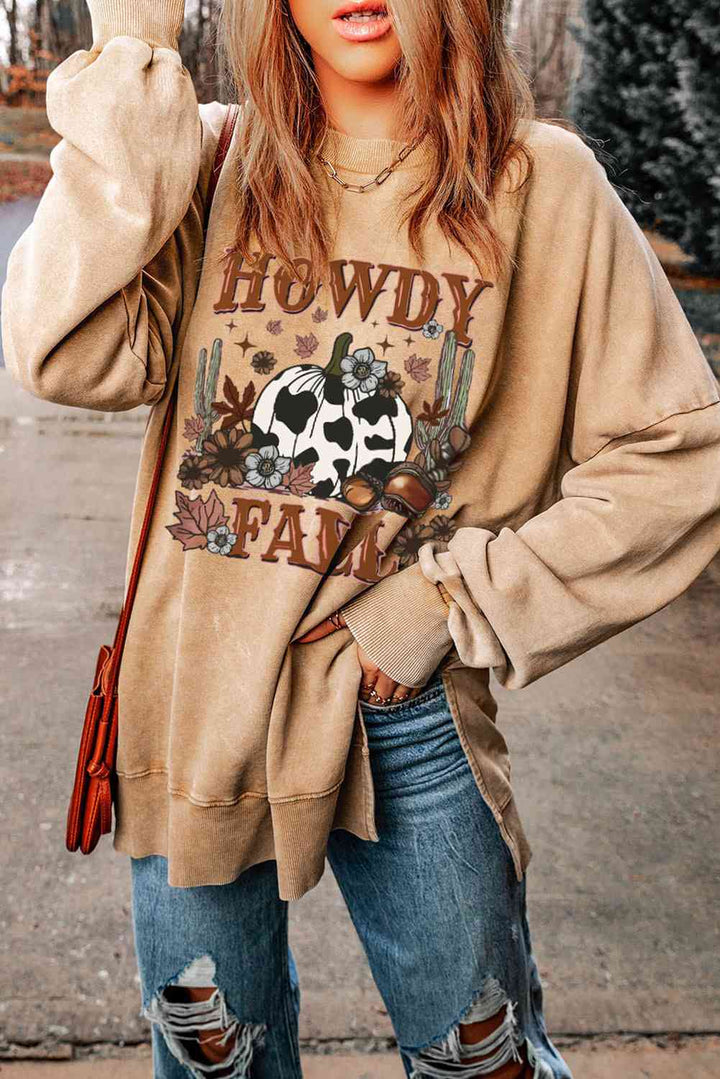 Round Neck Dropped Shoulder HOWDY FALL Graphic Sweatshirt |1mrk.com