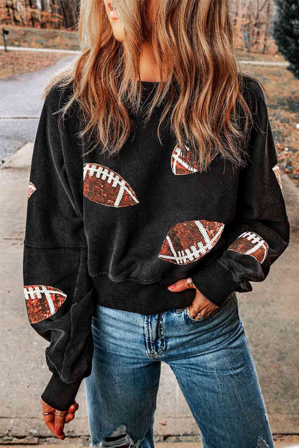 Sequin Football Patch Open Back Sweatshirt |1mrk.com