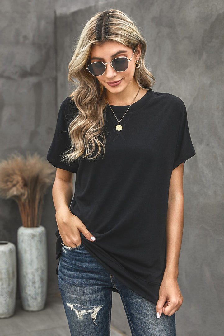 Round Neck Short Sleeve Solid Color Tee | 1mrk.com