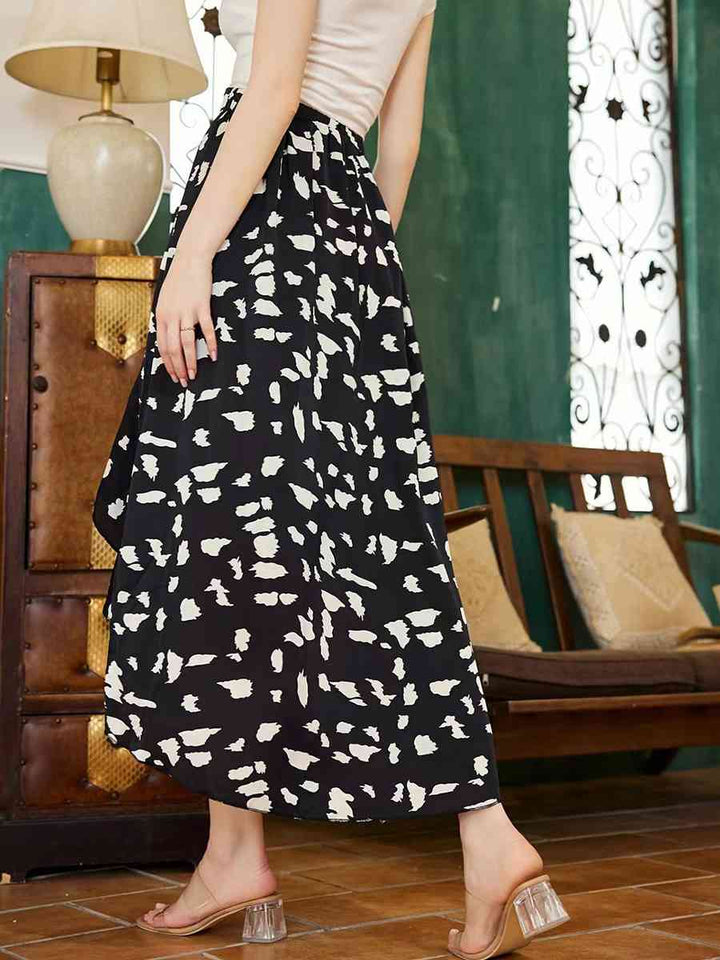 Printed Ruffled Front Slit Skirt |1mrk.com