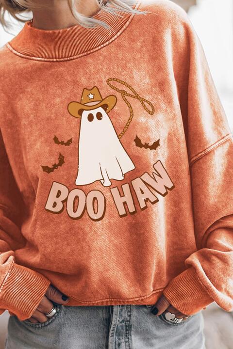 BOO HAW Ghost Graphic Dropped Shoulder Round Neck Sweatshirt |1mrk.com