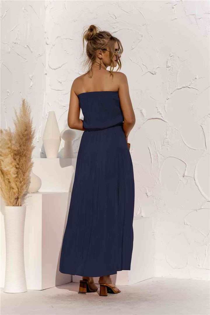 Strapless Tie Waist Tiered Maxi Dress |1mrk.com