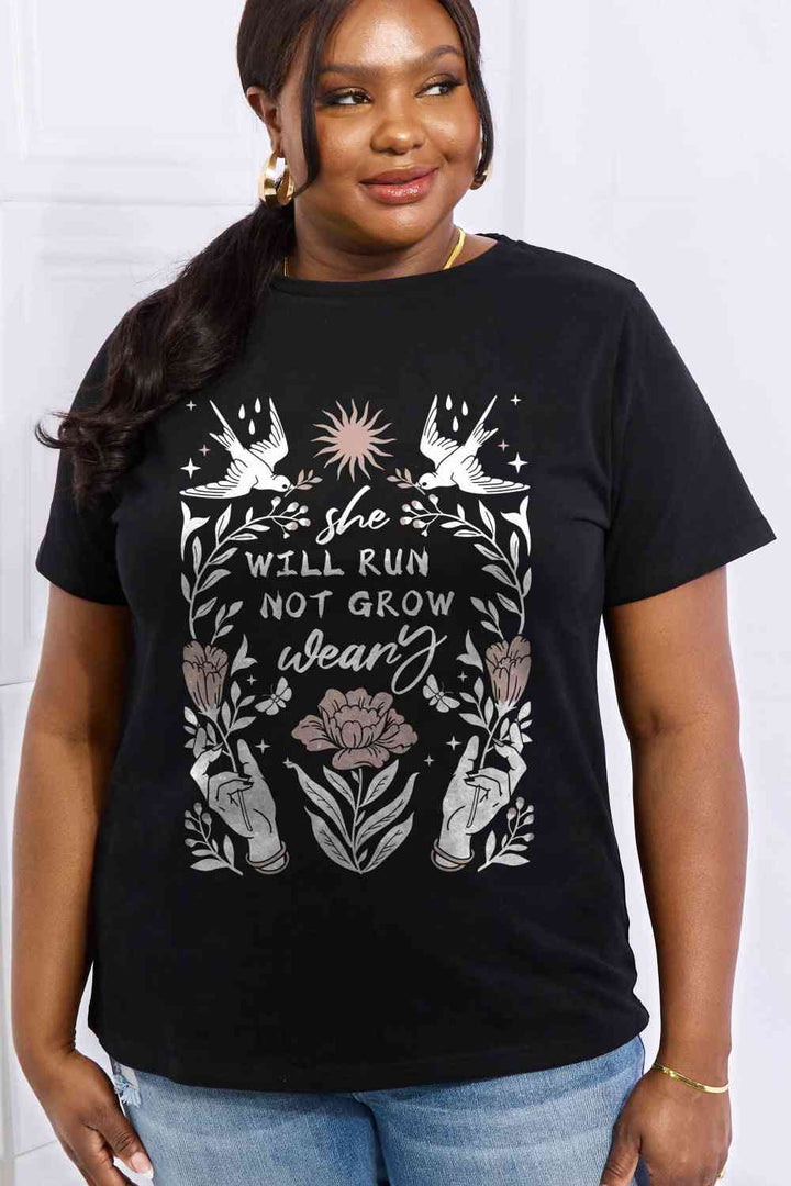 Simply Love Full Size SHE WILL RUN NOT GROW WEARY Graphic Cotton Tee | 1mrk.com