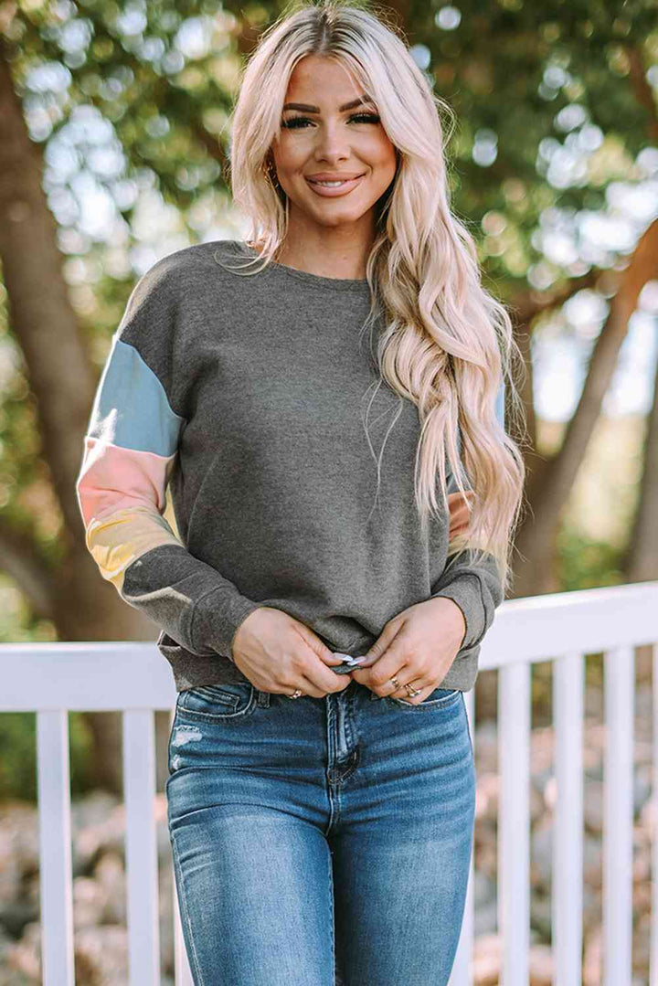 Color Block Ribbed Trim Sweatshirt |1mrk.com