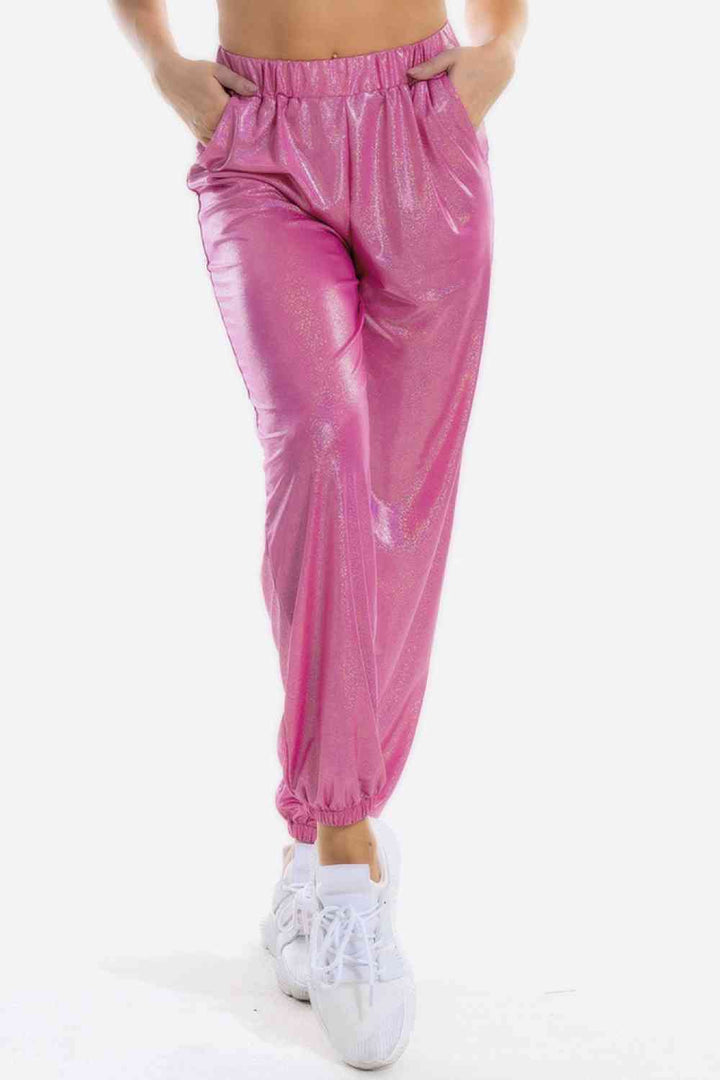 Glitter Elastic Waist Pants with Pockets | 1mrk.com
