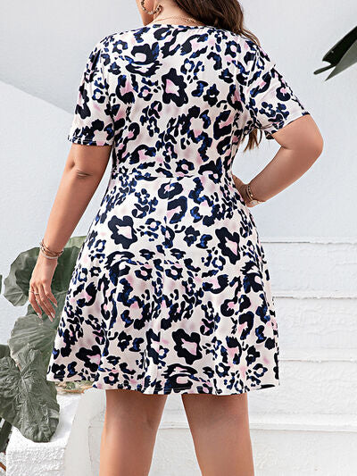 Plus Size Leopard Surplice Mini Dress | Trendsi