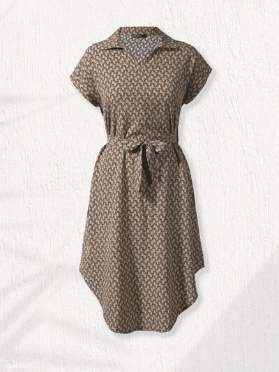 Tied Printed Johnny Collar Dress |1mrk.com