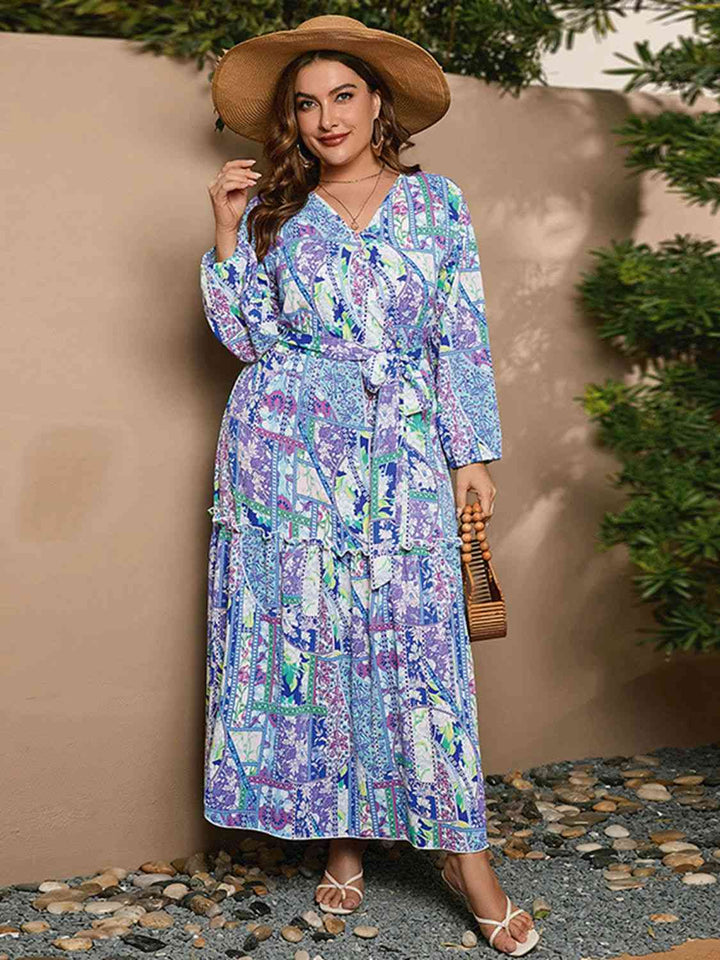 Plus Size Printed Long Sleeve Maxi Dress |1mrk.com