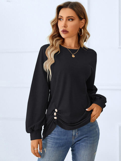 Ruched Detail Round Neck T-Shirt | 1mrk.com