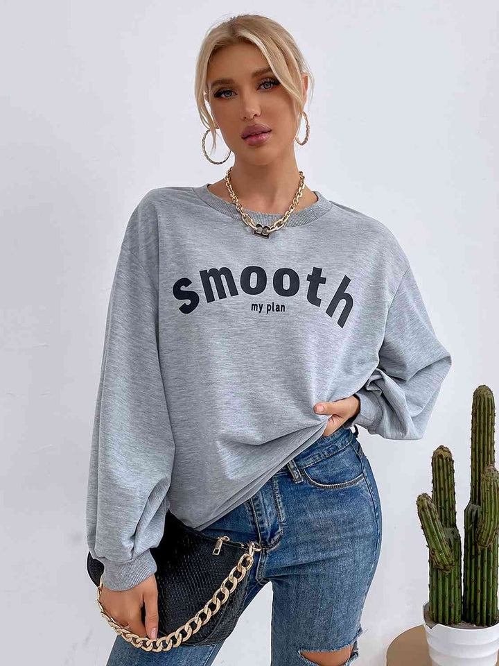 Round Neck Long Sleeve SMOOTH MY PLAN Graphic Sweatshirt | 1mrk.com