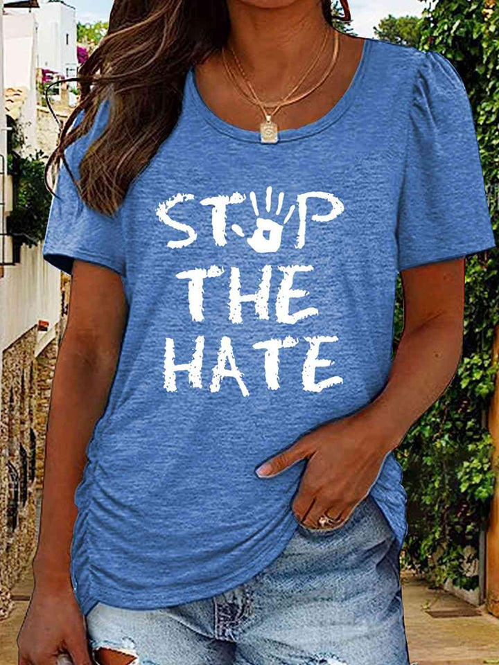 Round Neck Short Sleeve STOP THE HATE Graphic T-Shirt | 1mrk.com