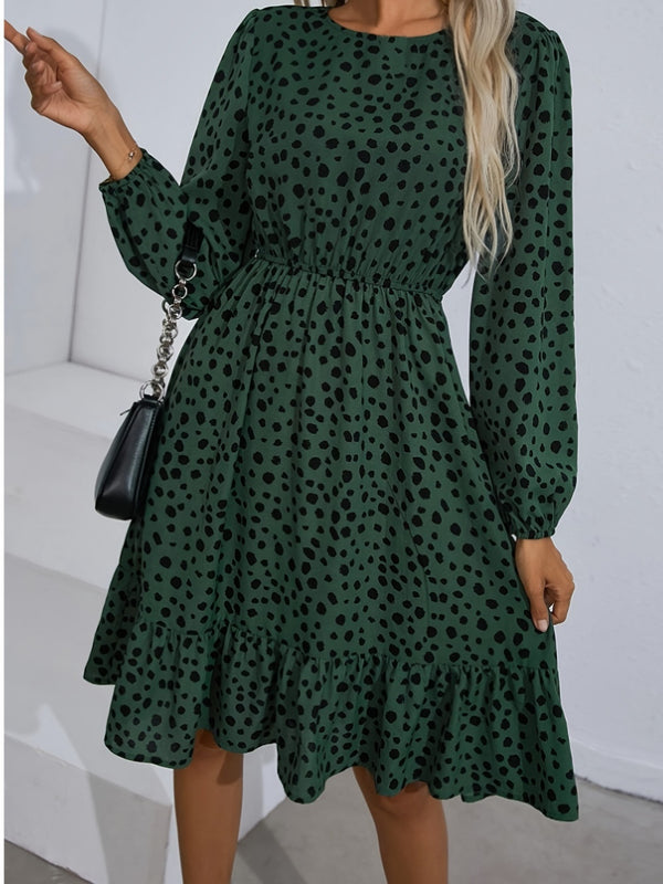 Printed Round Neck Balloon Sleeve Dress | Trendsi