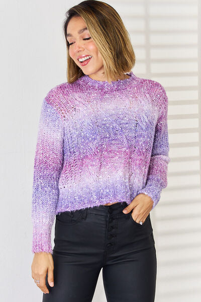 Gradient Round Neck Long Sleeve Sweater | Trendsi